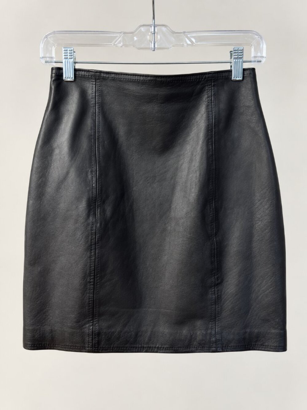 Vintage 80s Wilsons 100% Genuine Leather Black A-Line Skirt Size 8 Fully Lined